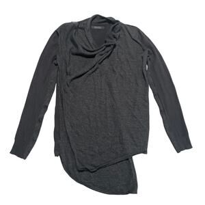 AllSaints Sweater Womens 4 Grey Black Drina Cardigan Asymmetric Wool Cotton